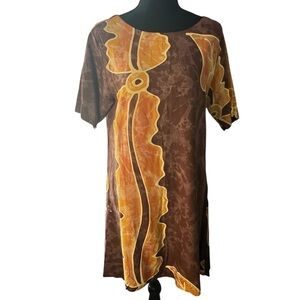 Mermaid Imported Designs Boutique Tropical Brown and Orange Women's Dress Sz M